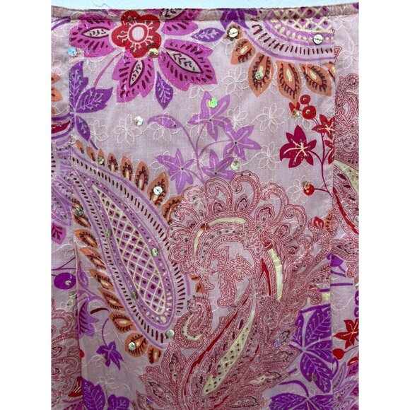 Express Womens Embroidery Sequined Wrap Floral Skirt Pink Sz 10 - Picture 5 of 11